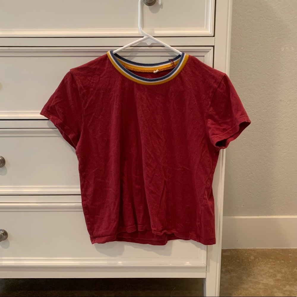Me to We maroon shirt